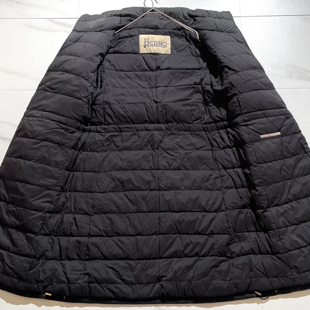 ヘルノ　HERNO　異素材切替え　ダウンコート　ウール　ロング丈　ブラック 黒
