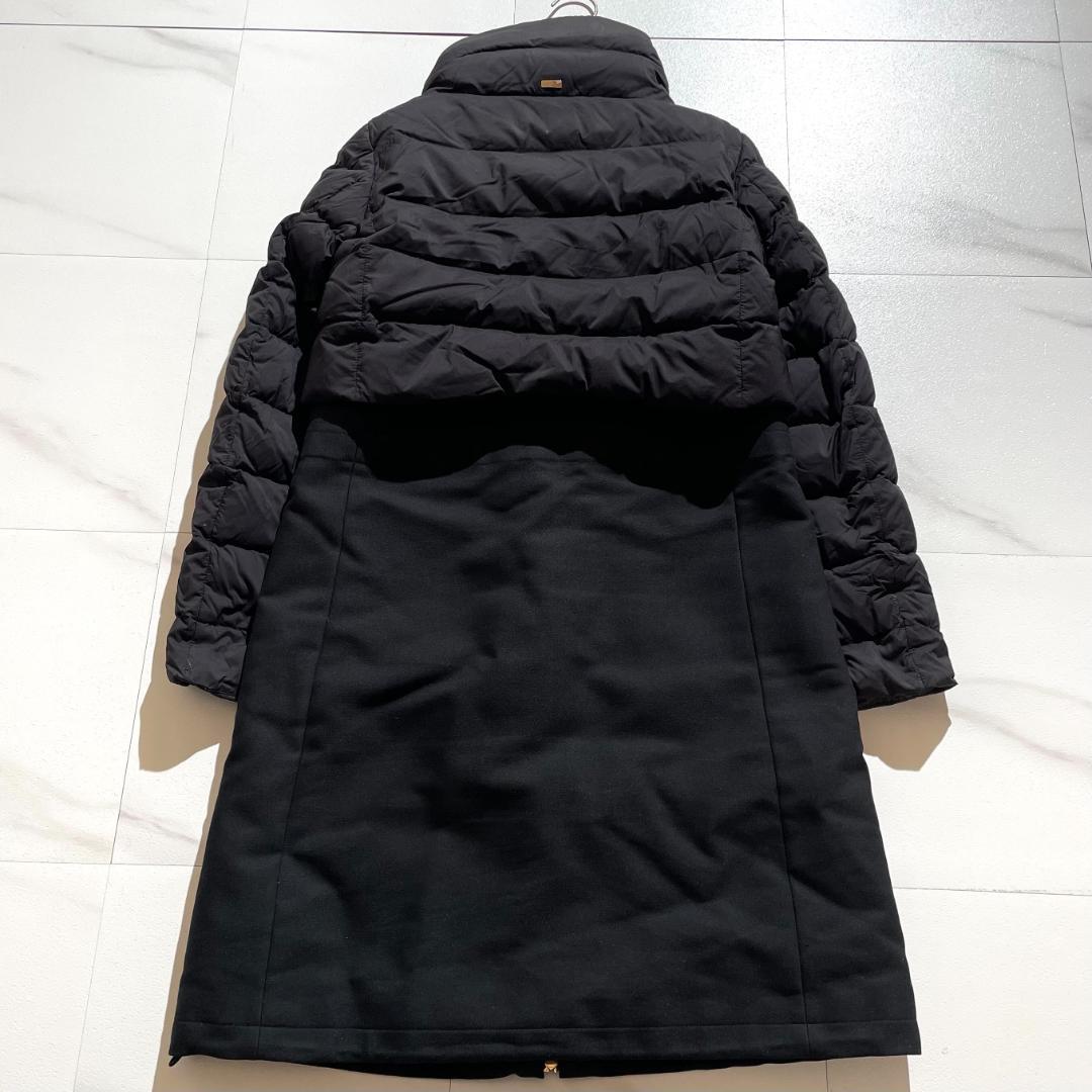 ヘルノ　HERNO　異素材切替え　ダウンコート　ウール　ロング丈　ブラック 黒