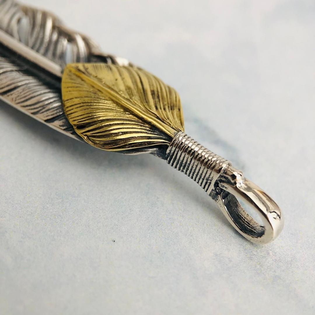 シルバー925 ペンダントトップ　フェザー　ゴールド　5-2　7973