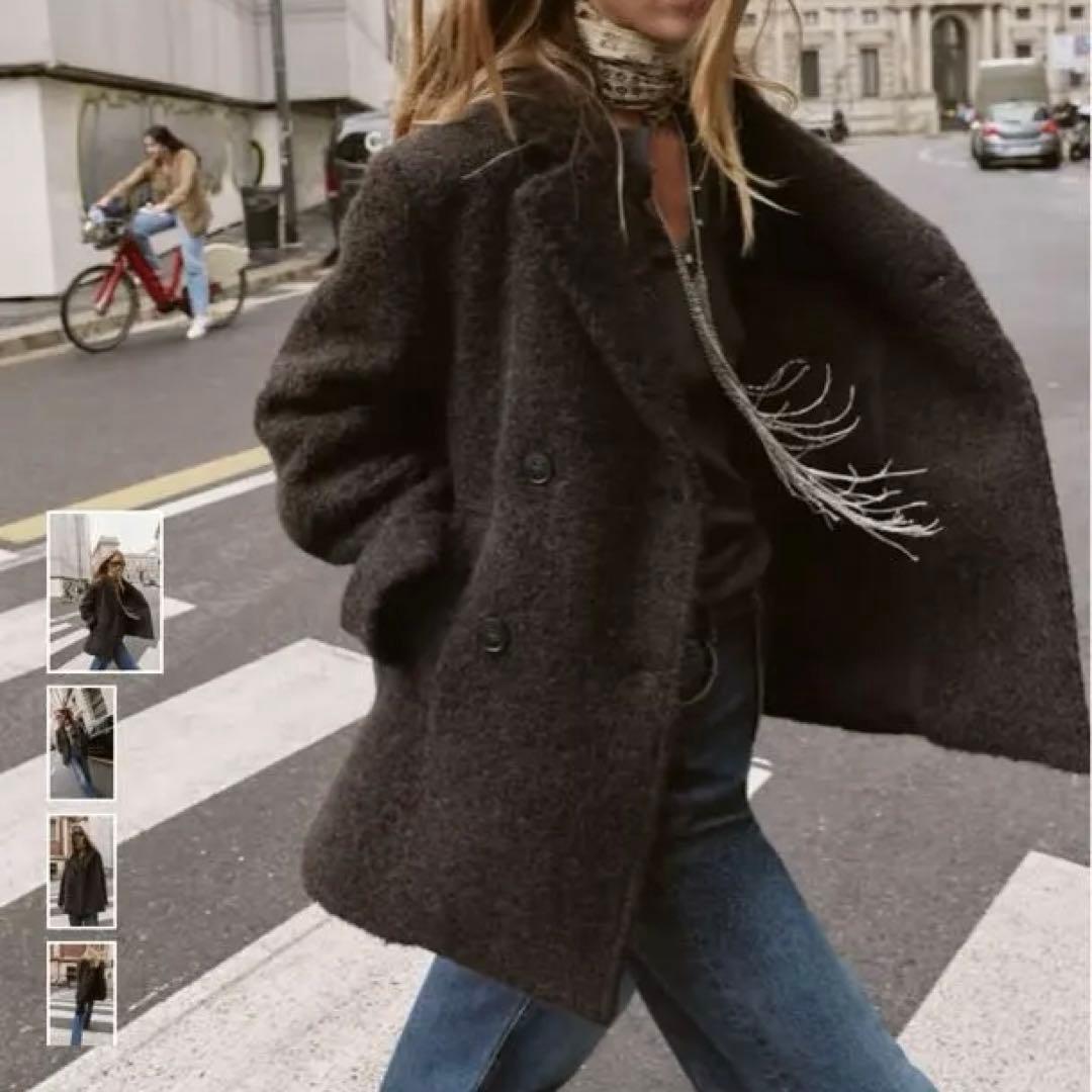 新品未使用ダグ付き　ZARA ブークレダブルブレストミディ丈コート