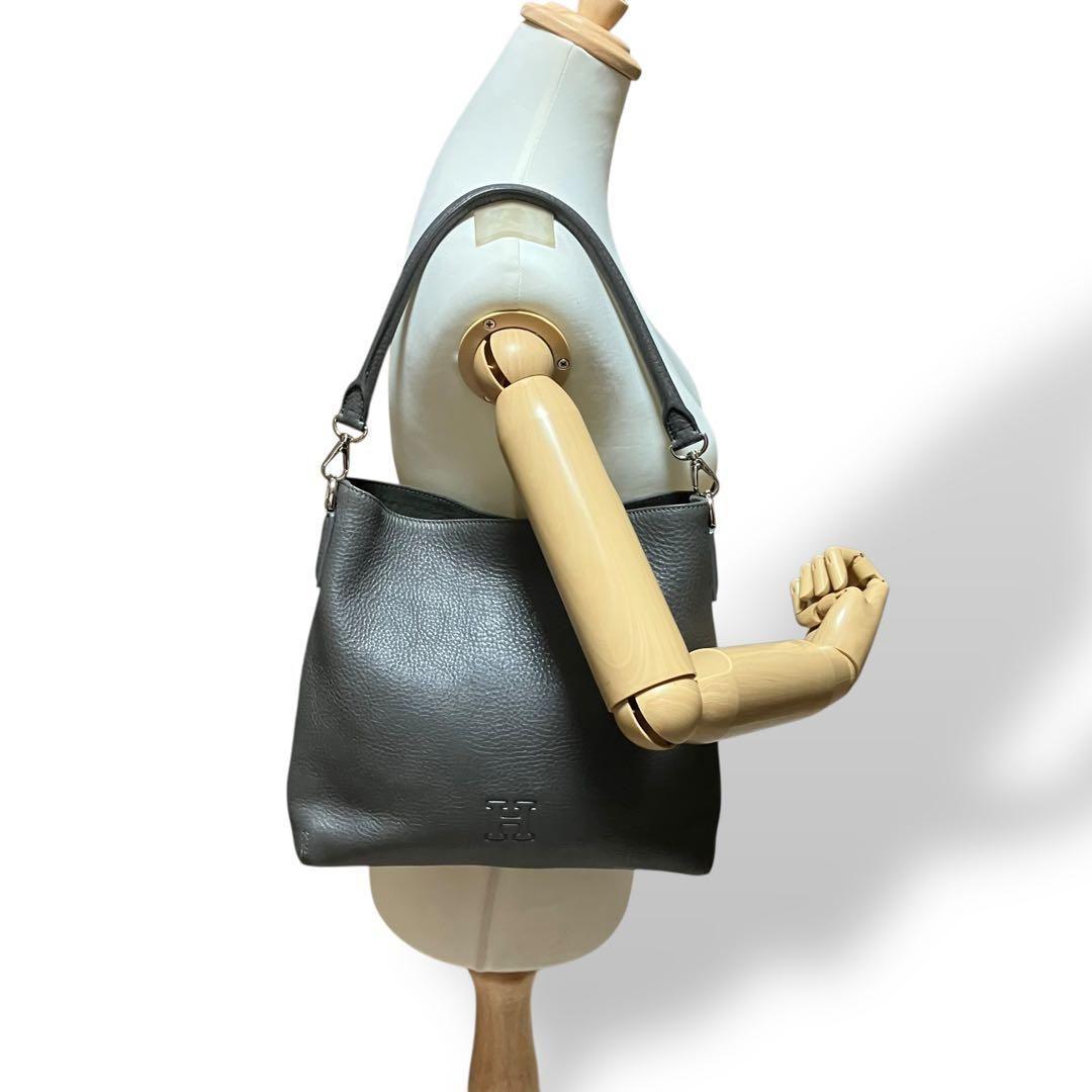 美品 2116 HIROFU プリマ ワンショルダーバッグ シボ革 Hロゴ