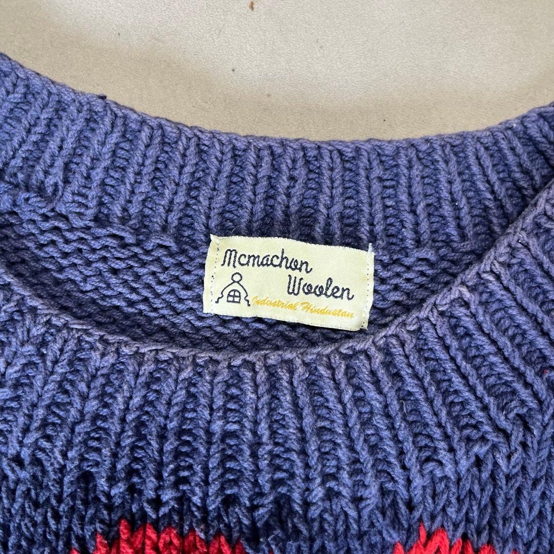 古着 マクマホーン エクアドルニット コットンニット ハート 茄子紺
