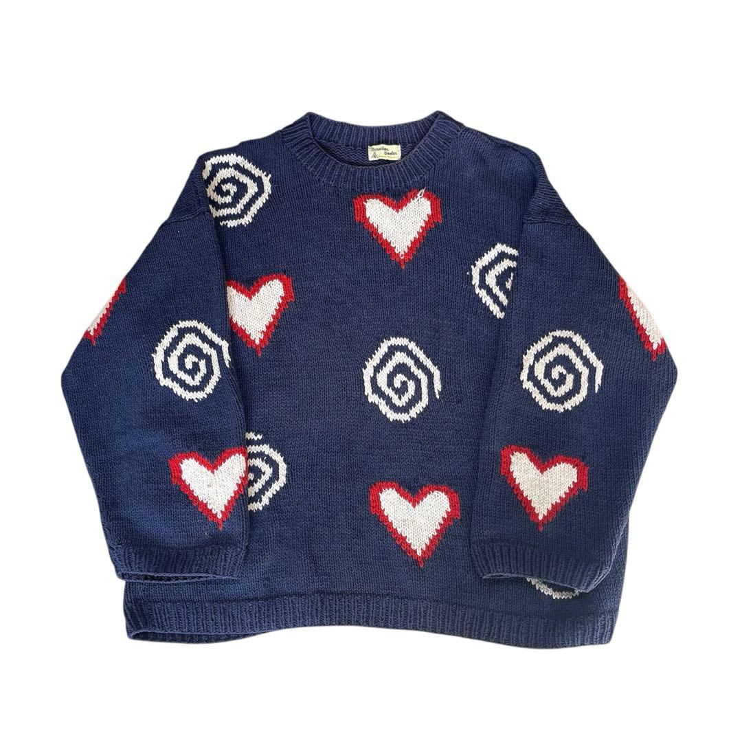 古着 マクマホーン エクアドルニット コットンニット ハート 茄子紺