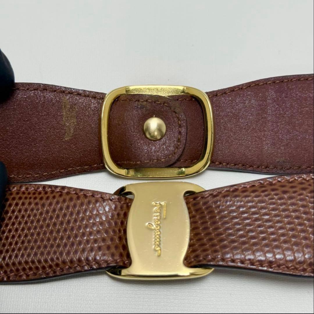 フェラガモ ベルト ヴァラリボン レザー ゴールド金具 ブラウン
