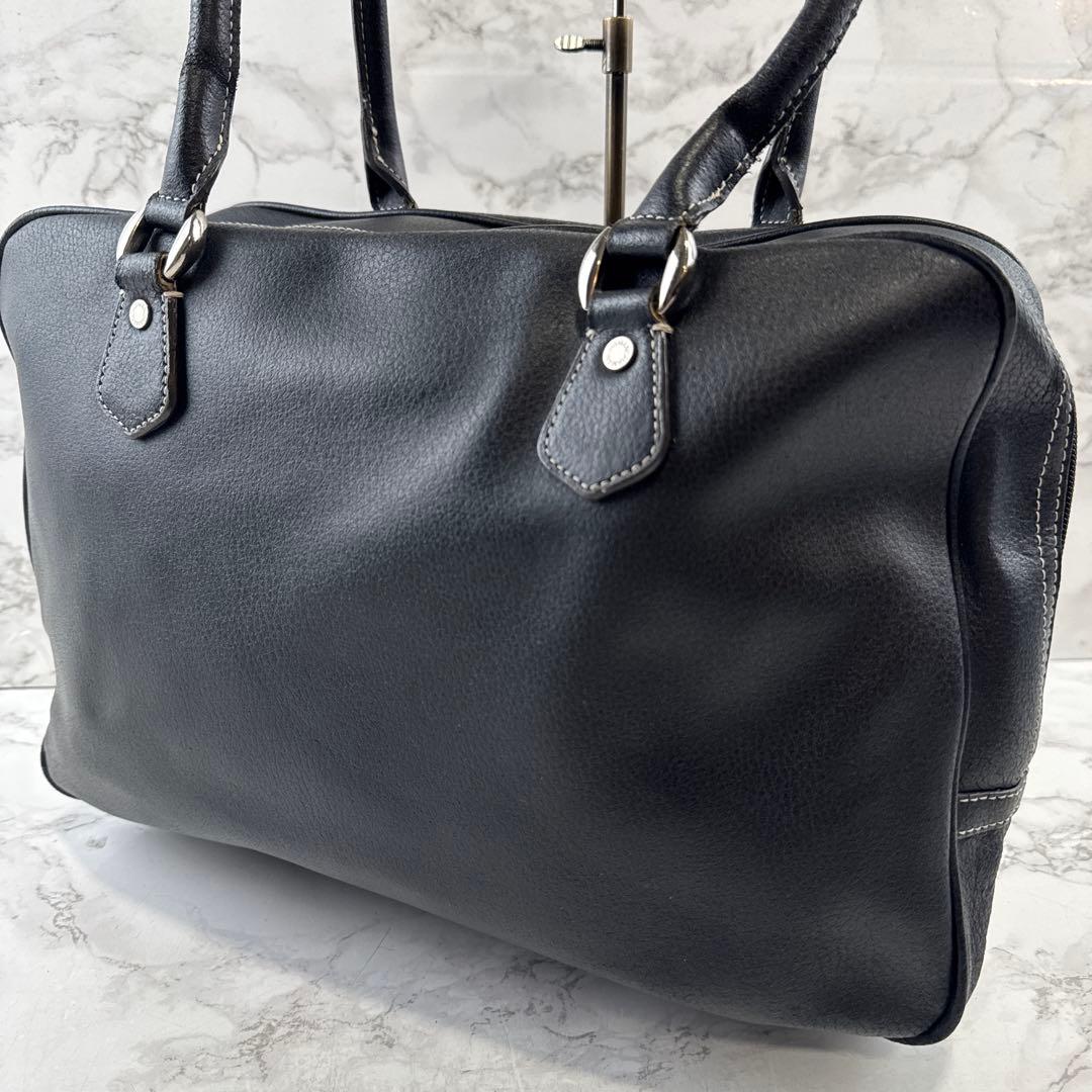 HAMANO ハマノ 本革 オイルドレザー セミショルダー ハンドバッグ 黒