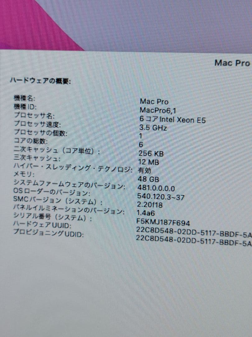 美品上位モデルMac Pro Xeon/48GB/SSD1TB/D700 6GB