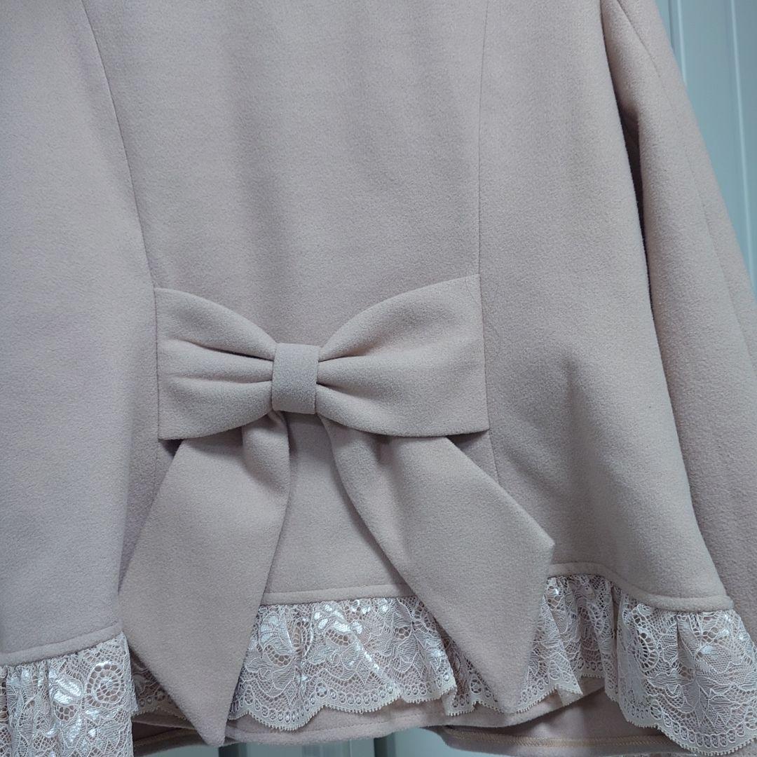 アクシーズファム　ファー襟　レース＋リボン袖　ショートコート　ピンク