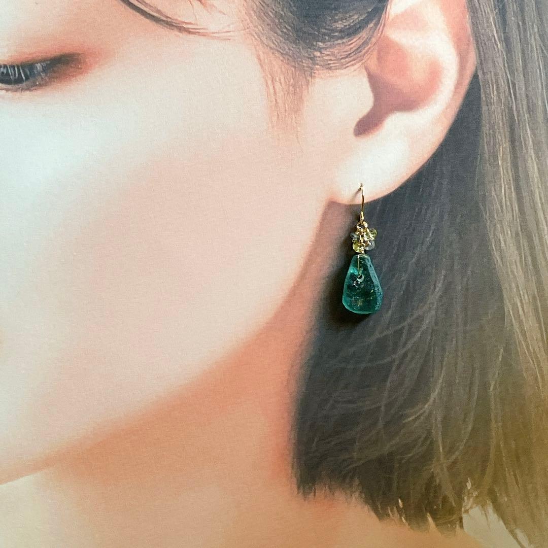 Kaya◆希少ローマングラスピアス✧マルチカラーサファイア/レモンクォーツ