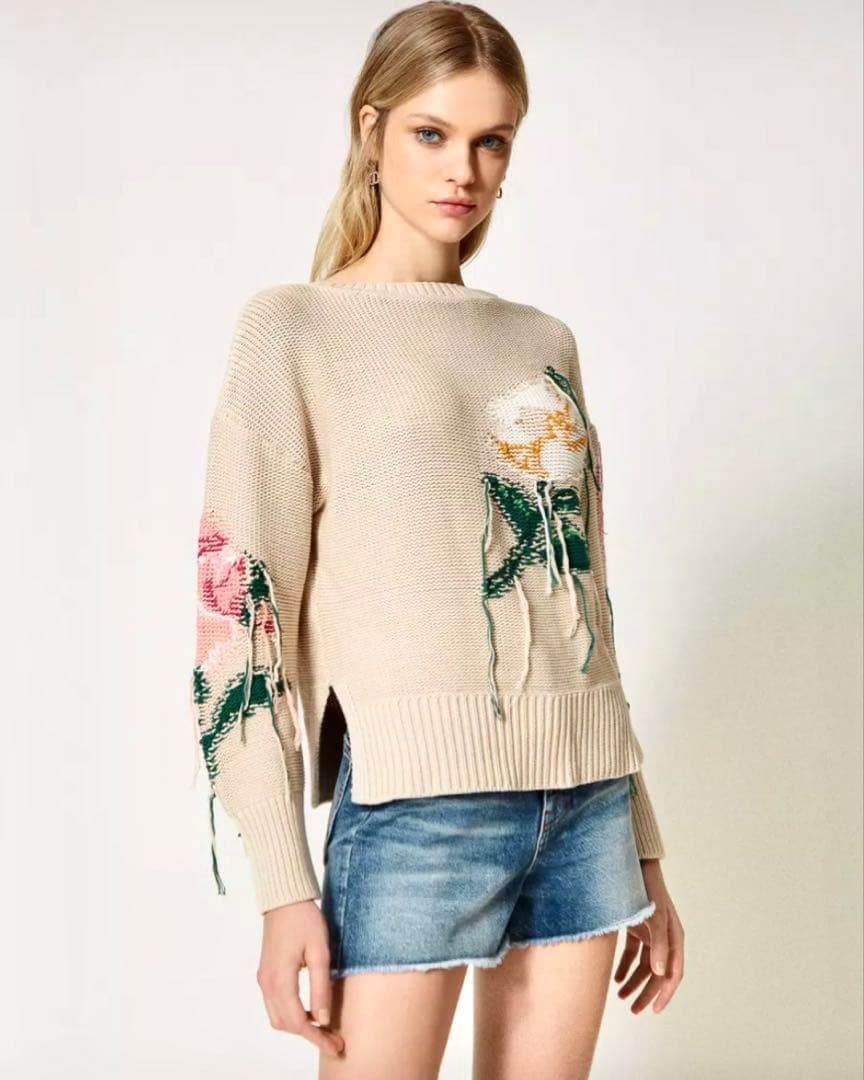 美品 TWINSET コットン ニット セーター 47,000円 花柄 ベージュ