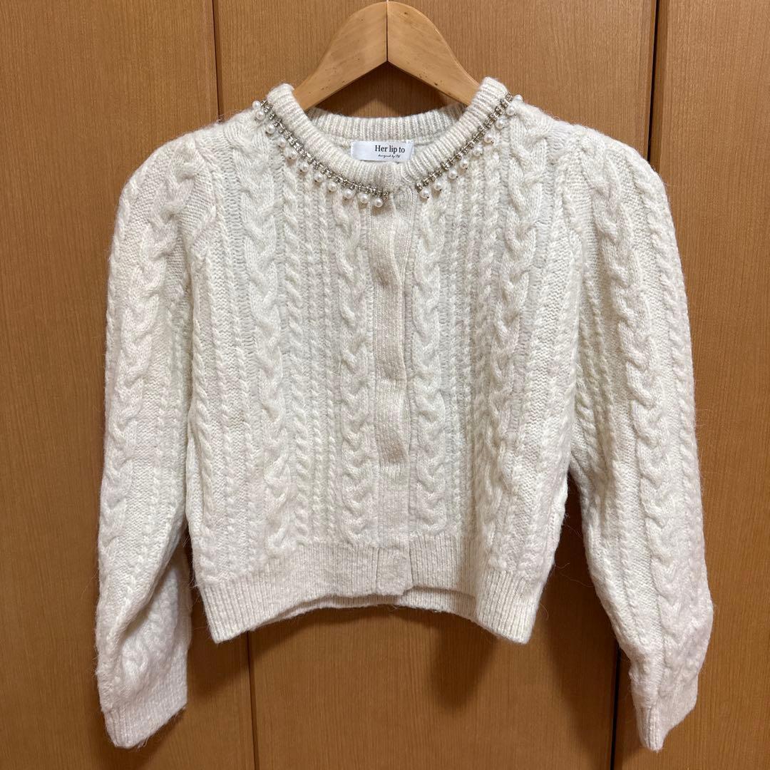 トップス Herlipto Bijou Cable Knit Cardigan ecru