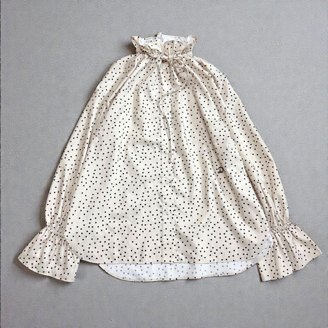 未使用 ドレステリア スタンドカラー ドットブラウス フリル ボウタイ リボン