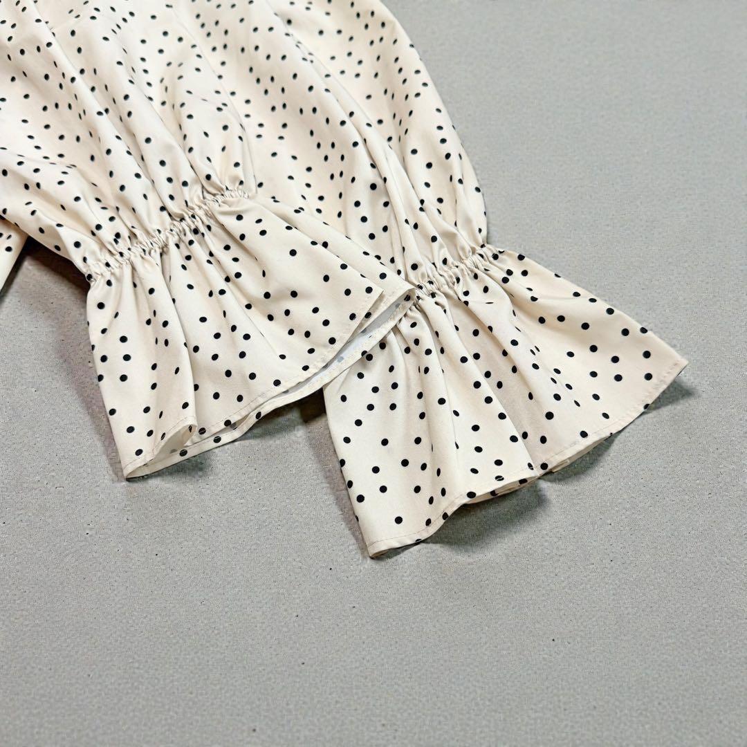 未使用 ドレステリア スタンドカラー ドットブラウス フリル ボウタイ リボン