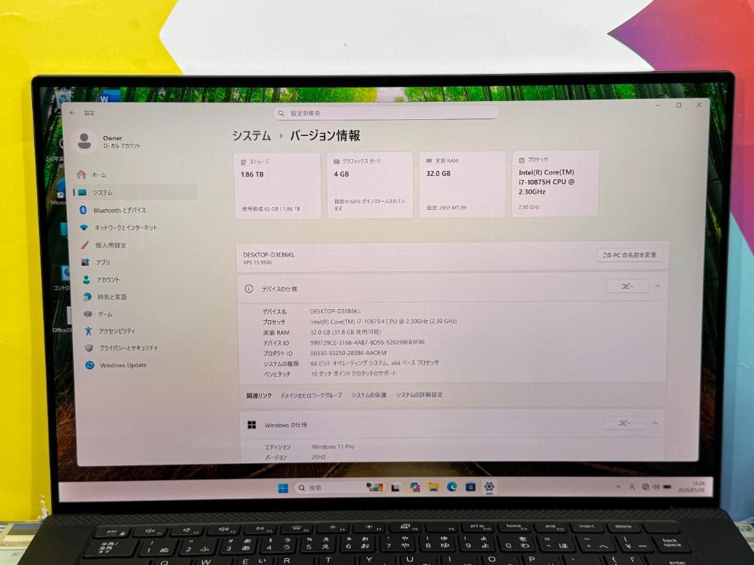 極美品 2TB デル XPS 15 9500 タッチ UHD+ GTX1650