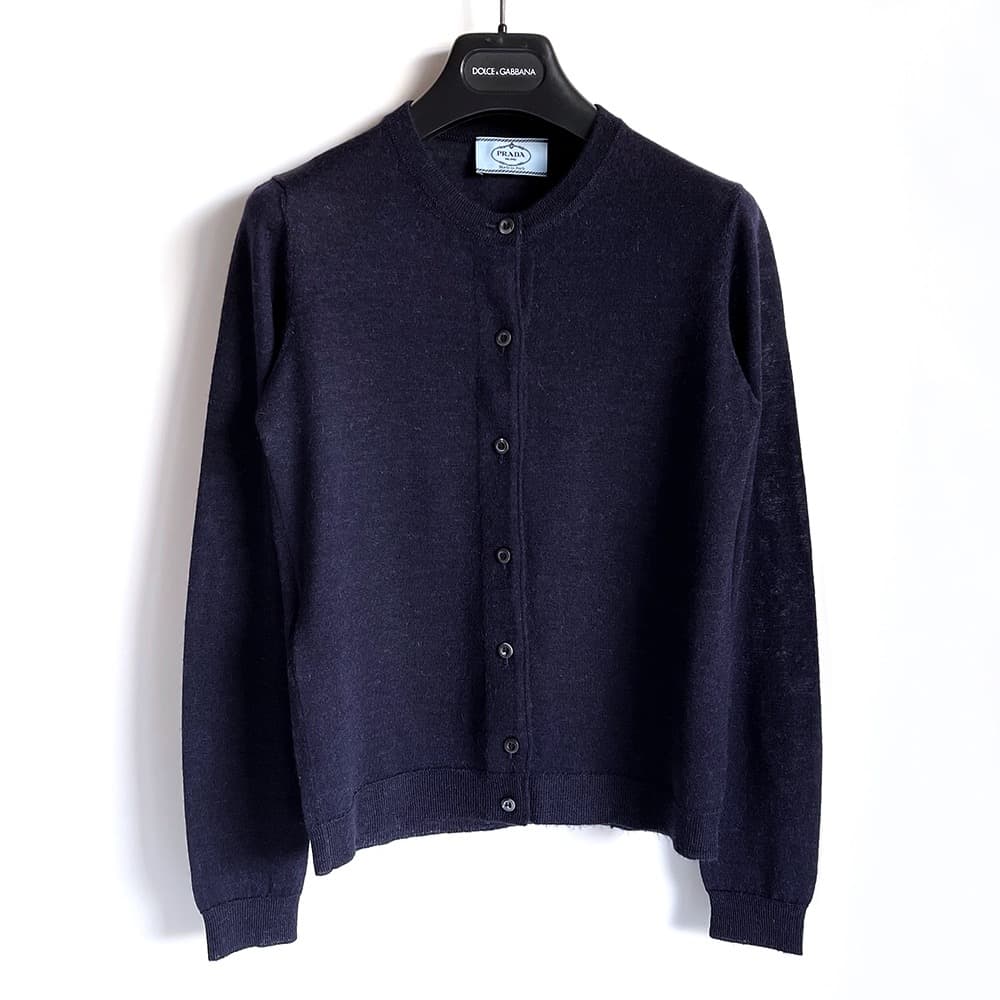 PRADA プラダ*アルパカカーディガン ネイビー 38(S)クルーネックニット