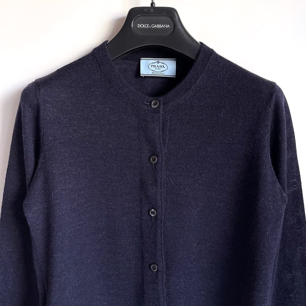 PRADA プラダ*アルパカカーディガン ネイビー 38(S)クルーネックニット