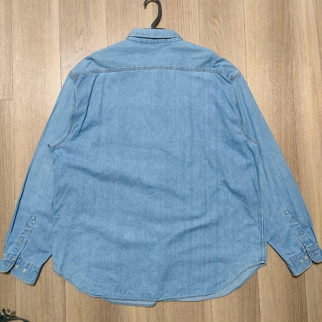 【90s香港製】ディズニー デニムシャツ 刺繍 ミッキー XL オールド古着