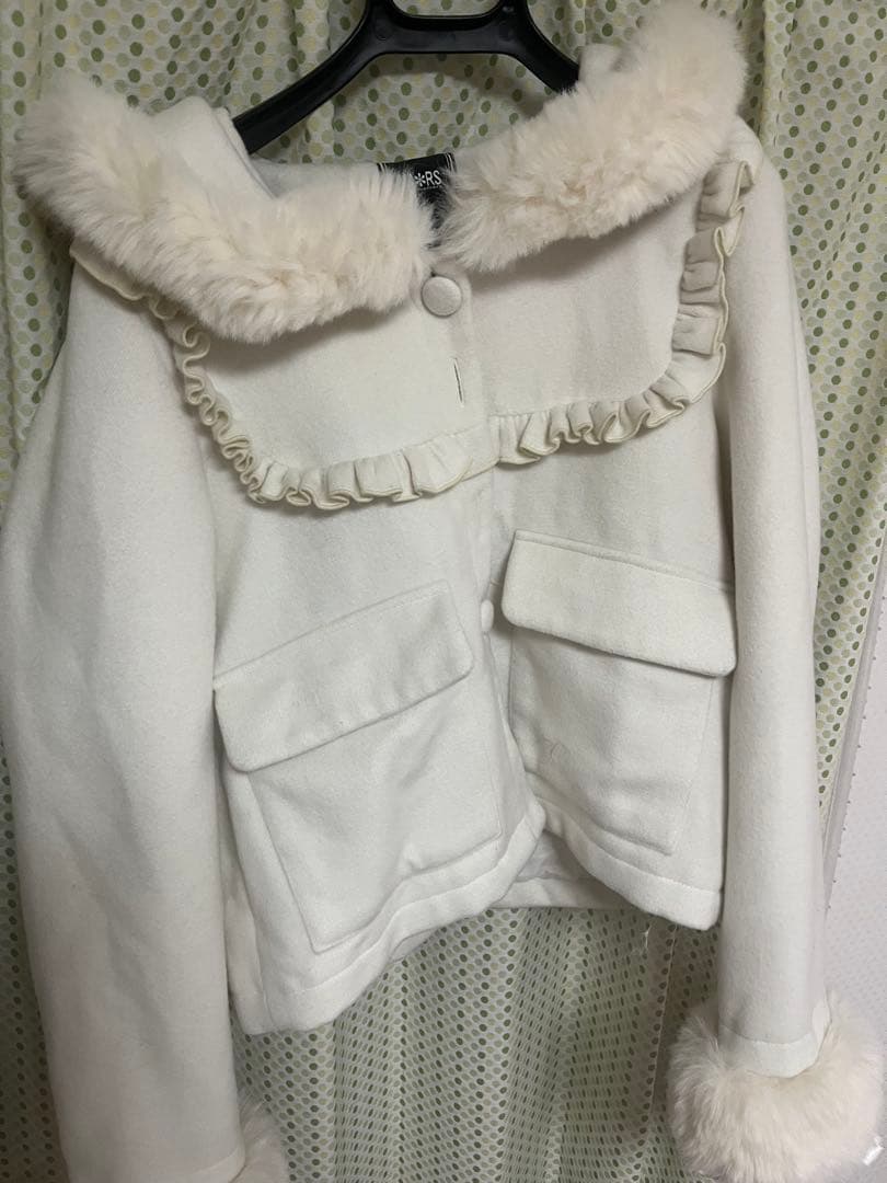 MARS さきまるちゃんコラボ レースアップセーラー襟ショートコート ホワイト