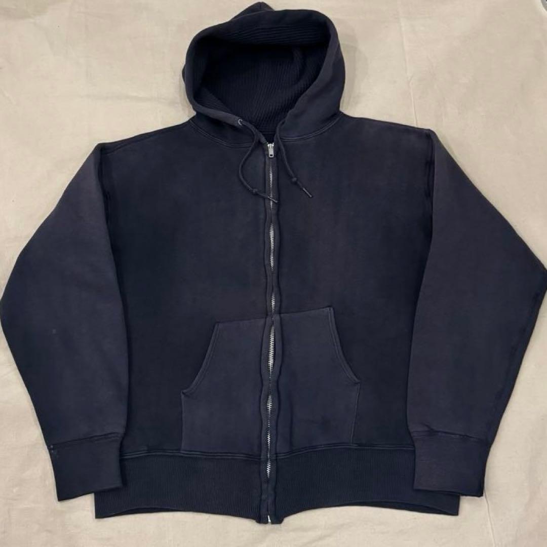 60s ダブルフェイス SWEAT ジップ パーカー 茄子紺 フェード ナス紺
