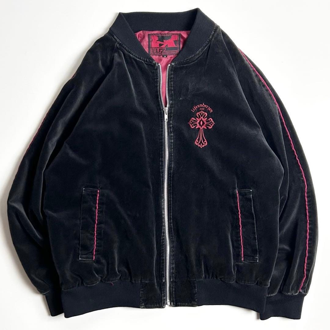 【希少】ルースライフアンダーゼン/ベロアスカジャン/バッククロス刺繍/ブラック