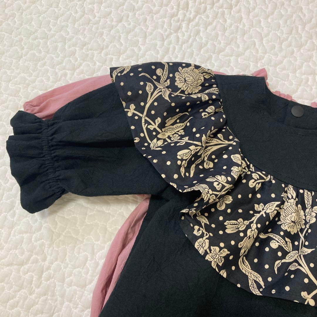 ピンパネールのパープル　セーラーカラー　ワンピース　ハンドメイド