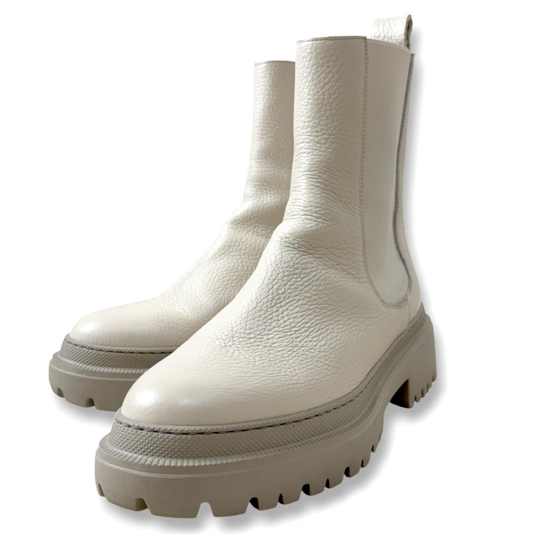 MANOVIE TOSCANE サイドゴアブーツ 38 チェルシーブーツ 白