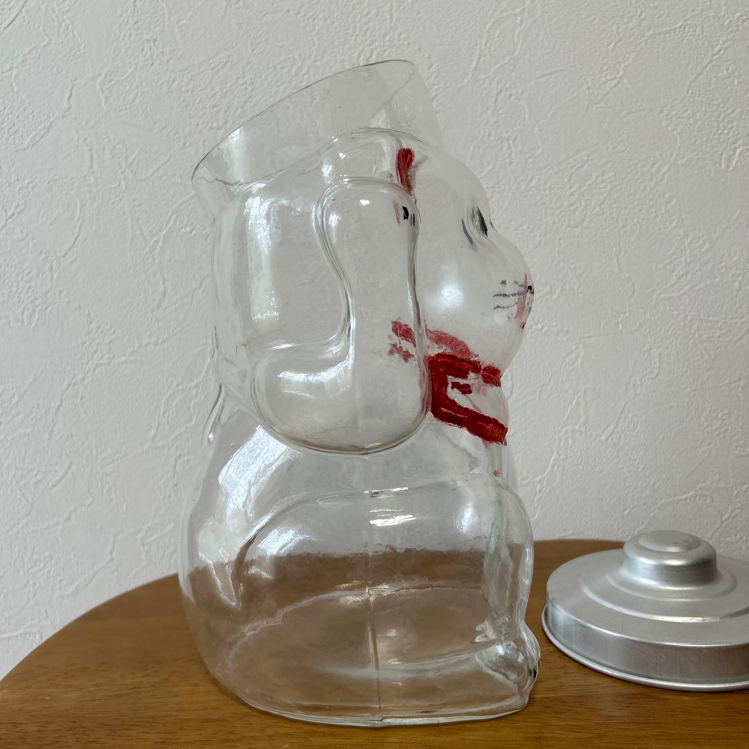 ガラス招き猫　菓子瓶　昭和レトロ 状態良品