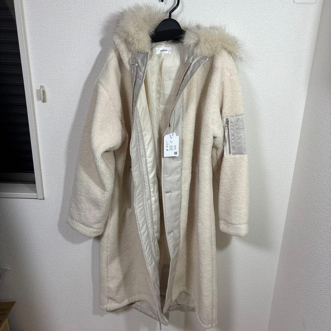 LASUD　ファーフーデッドボアコート　IV　9号　未使用品　定価34000円