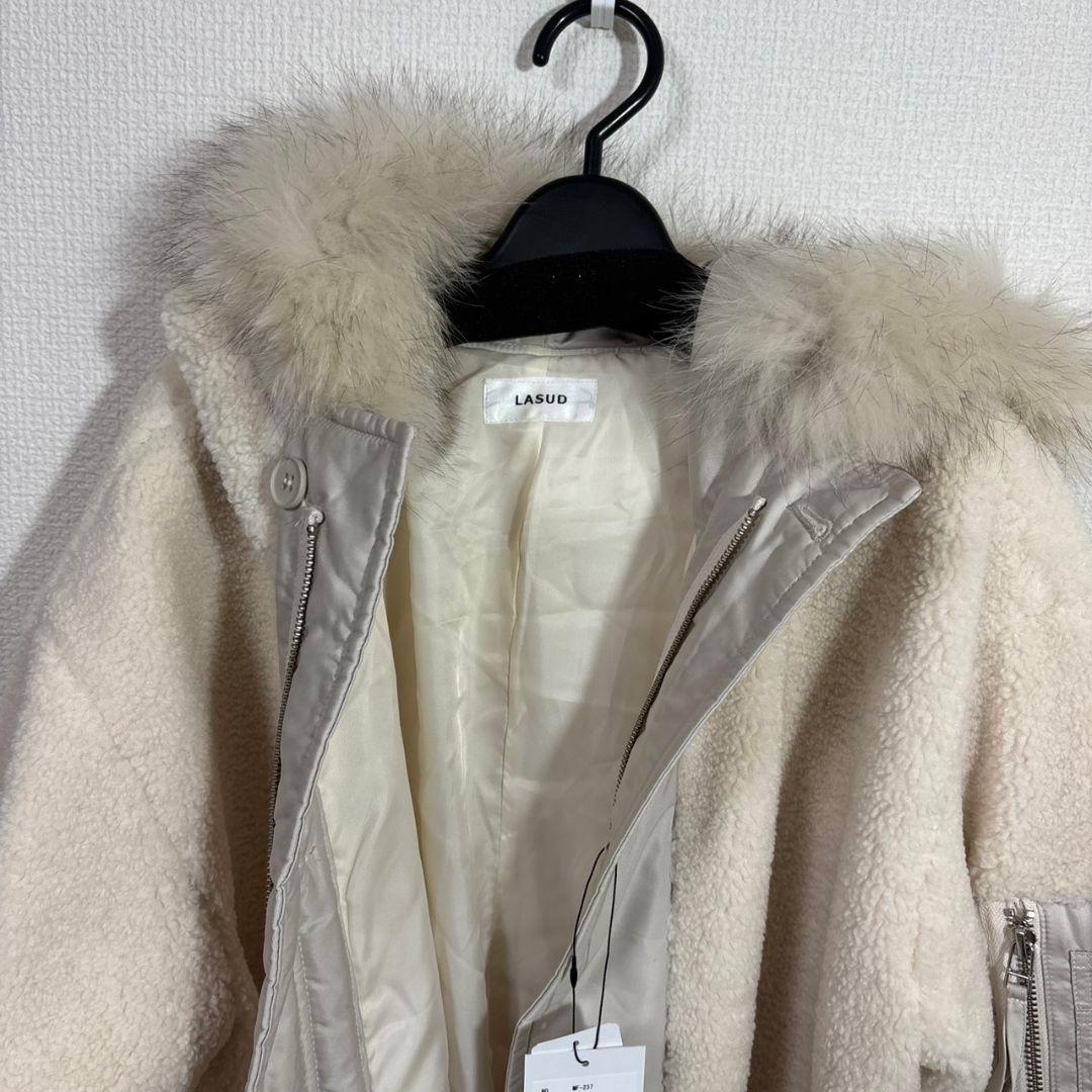 LASUD　ファーフーデッドボアコート　IV　9号　未使用品　定価34000円