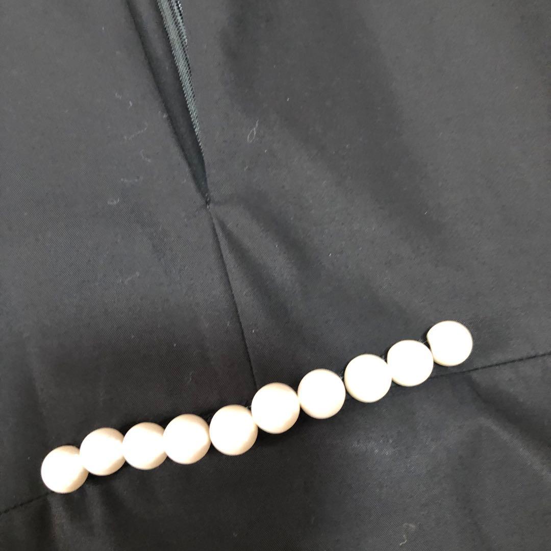 ヨーコチャン ウエストパール付　ノースリーブワンピース 膝丈　ブラック