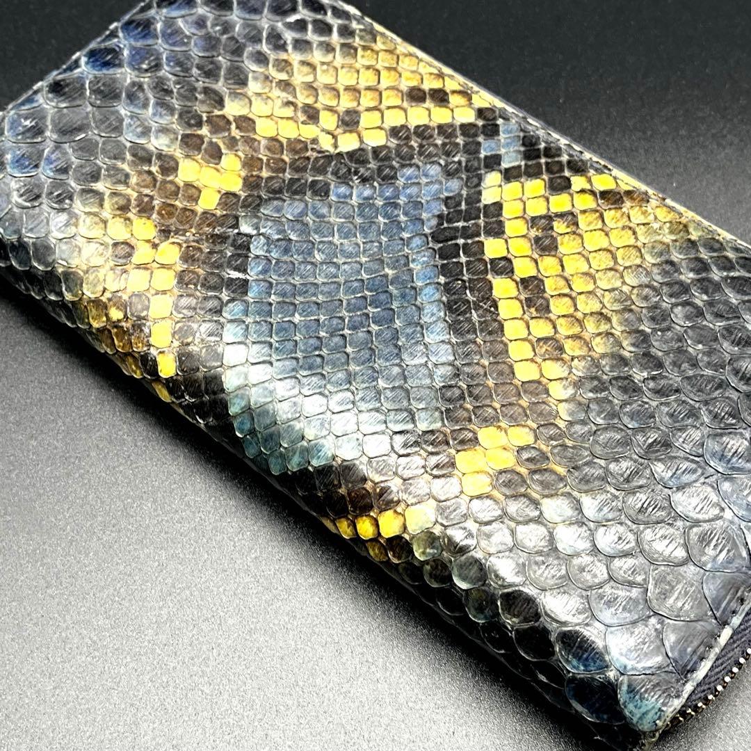 希少✨グッチ 長財布 ラウンドファスナー パイソン バンブー ブルー×イエロー