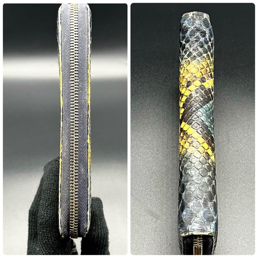 希少✨グッチ 長財布 ラウンドファスナー パイソン バンブー ブルー×イエロー