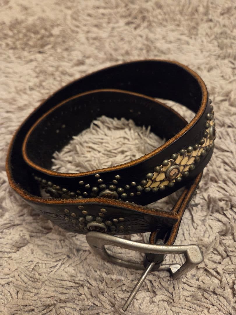 週末お値下げ！本革ヘビ革　スタッズベルト　レザー　ピーナッツ　アメカジ　HTC風