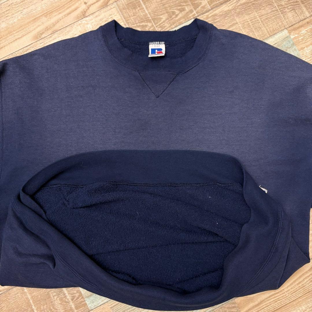 USA製 ラッセル スウェット フェード ネイビー 無地 ブランク XL 前V