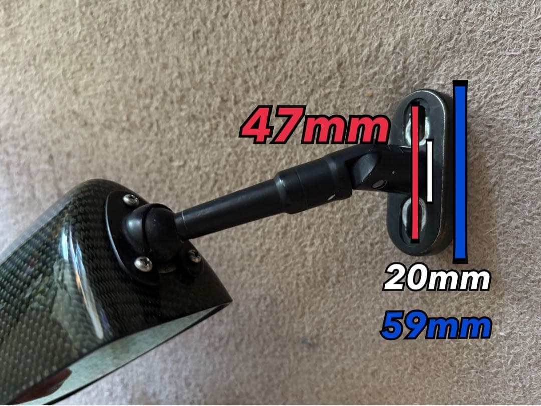 カーボンファイバー バイクミラー 角型　【片側】