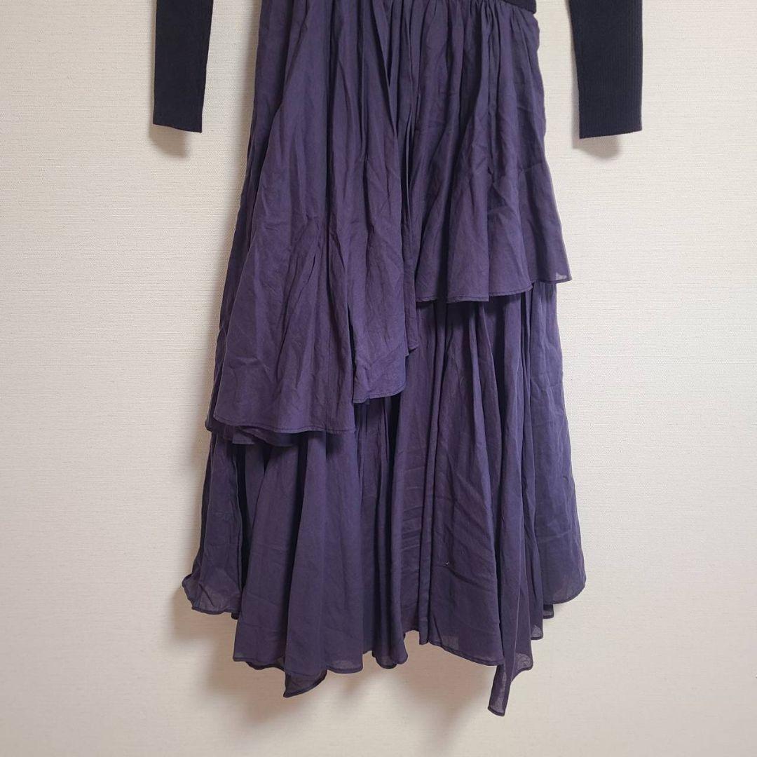 アニュアンス ボートネックイレギュラーヘムドッキングニットワンピース ロング