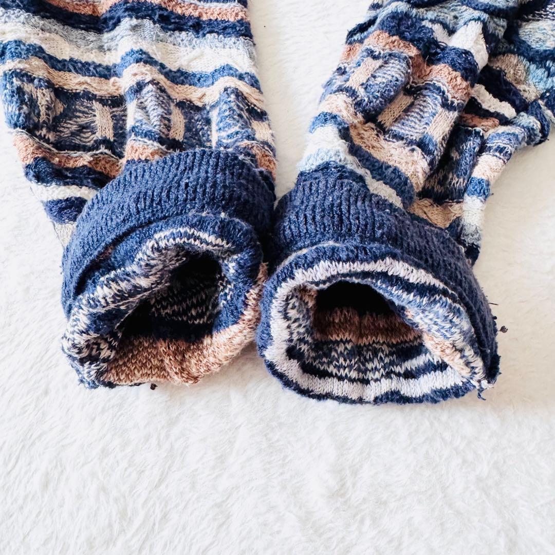 5568 希少✨ クージー 3Dニット セーター ブルー系 立体 リネン L