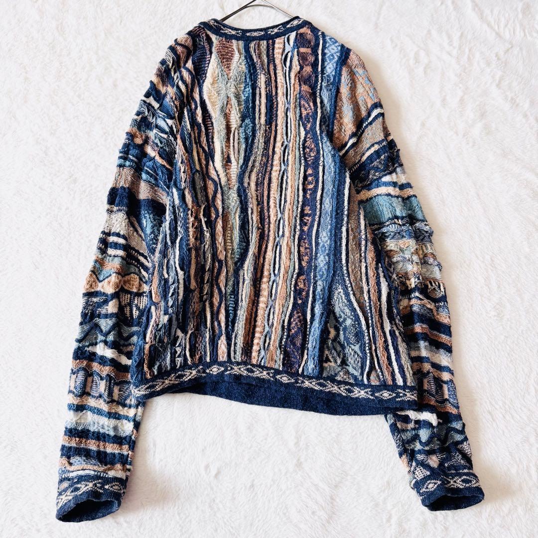 5568 希少✨ クージー 3Dニット セーター ブルー系 立体 リネン L