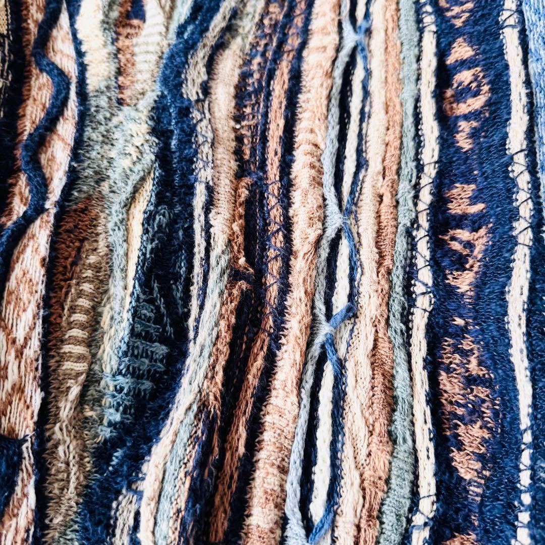 5568 希少✨ クージー 3Dニット セーター ブルー系 立体 リネン L