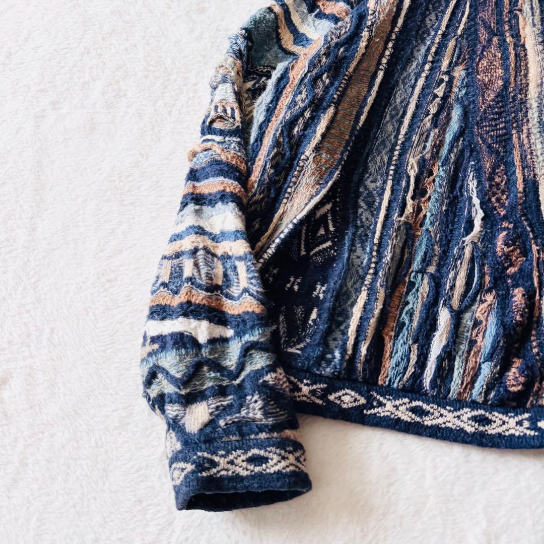 5568 希少✨ クージー 3Dニット セーター ブルー系 立体 リネン L