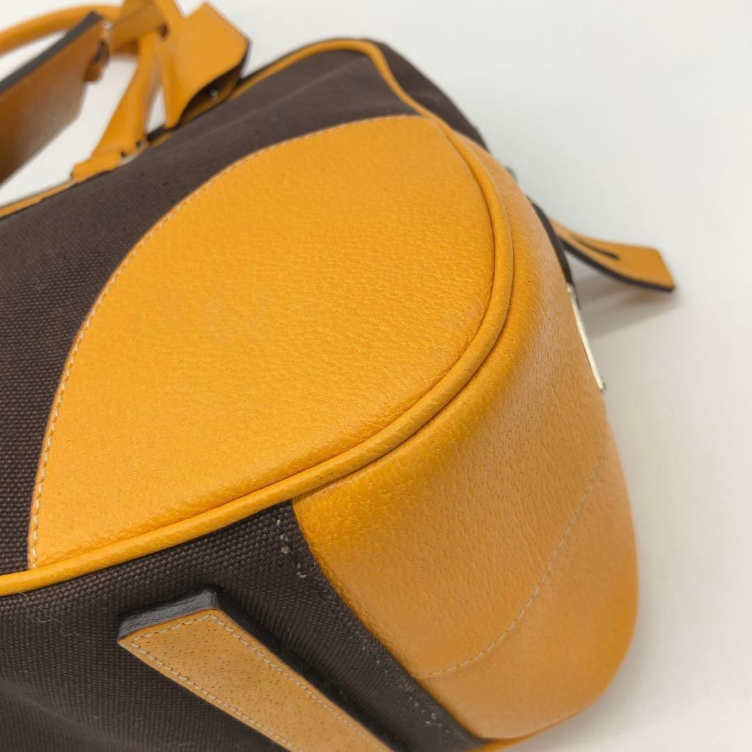 PRADA 三角ロゴプレート キャンバス レザー ミニボストン ハンドバッグ