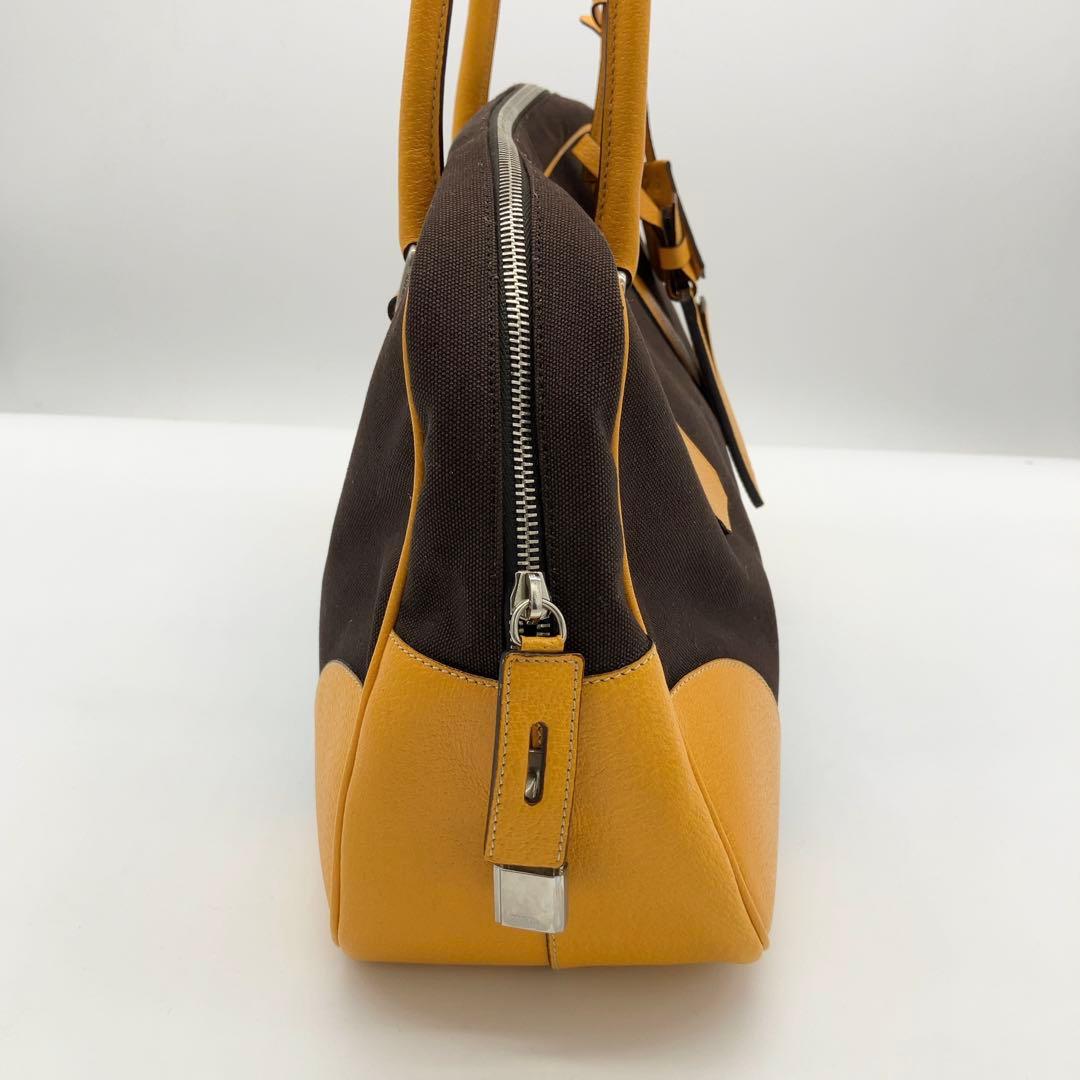 PRADA 三角ロゴプレート キャンバス レザー ミニボストン ハンドバッグ