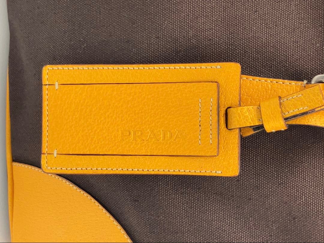 PRADA 三角ロゴプレート キャンバス レザー ミニボストン ハンドバッグ