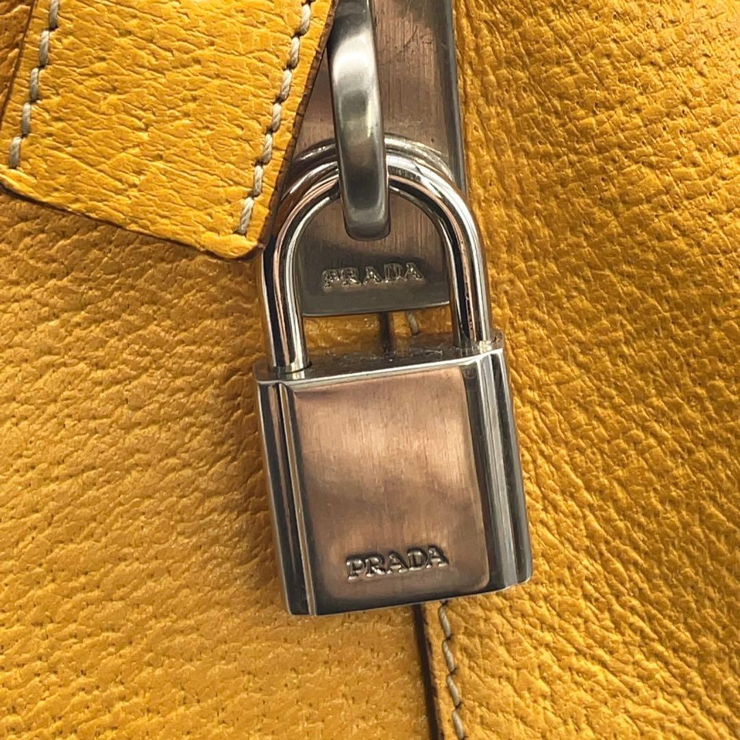 PRADA 三角ロゴプレート キャンバス レザー ミニボストン ハンドバッグ