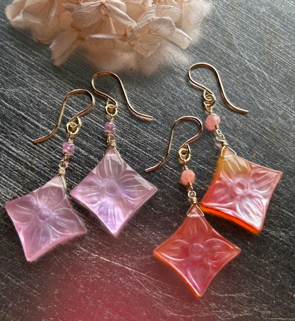 ハニーフラット様✨ピンクアメジスト×MOP&パープルピンクサファイアのピアス他