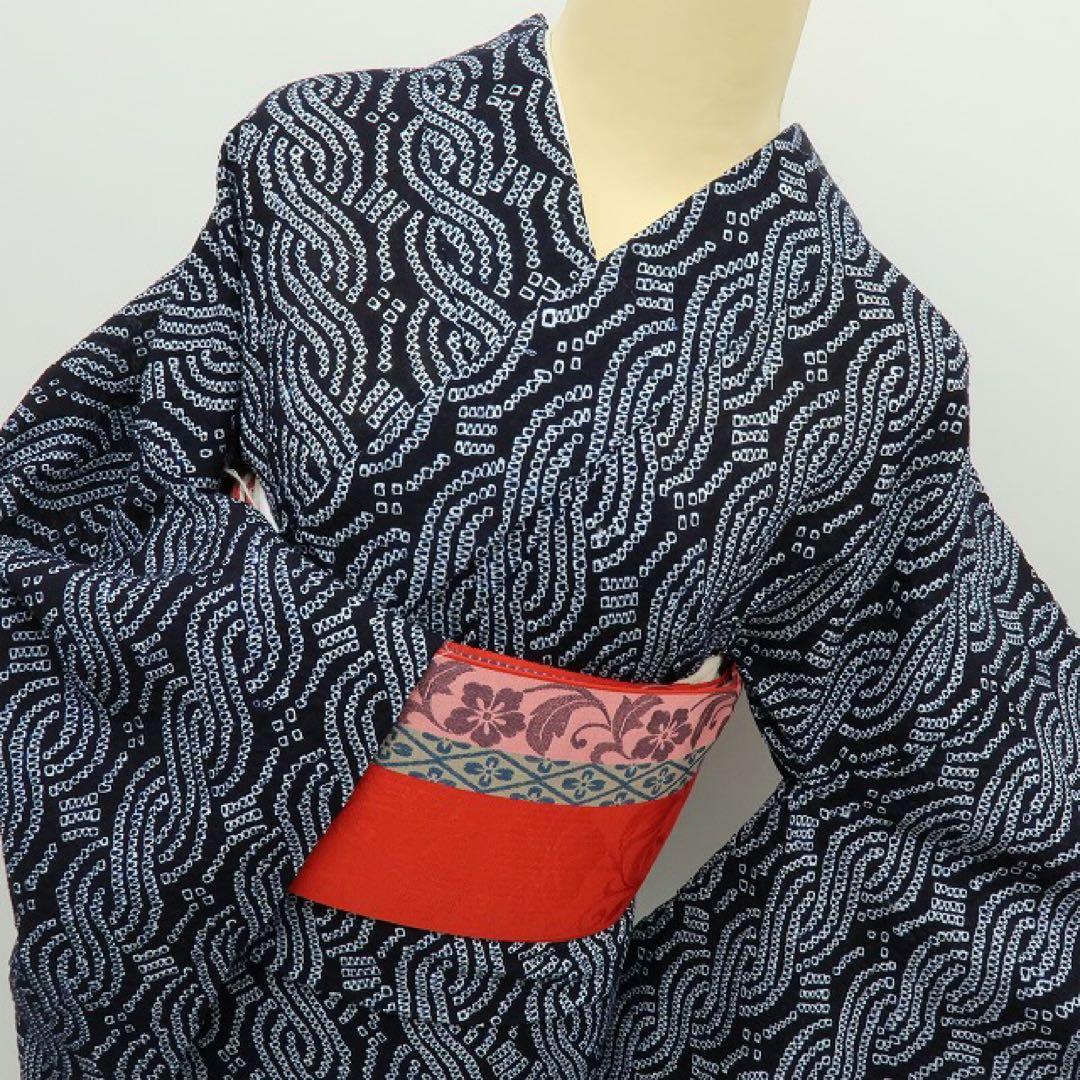 こぐま✺新品 有松鳴海絞り 仕付け トール 綿 高級浴衣 着物 A3103