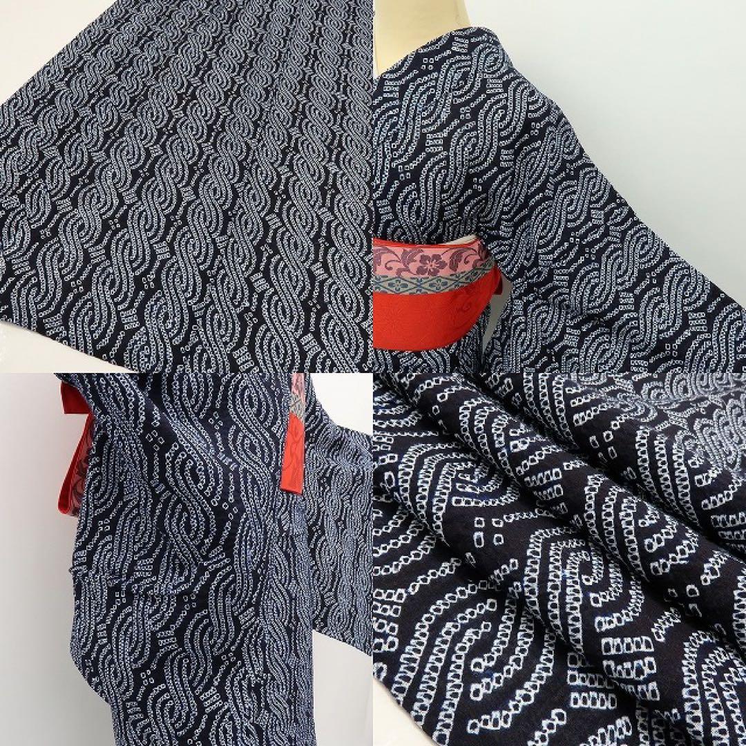 こぐま✺新品 有松鳴海絞り 仕付け トール 綿 高級浴衣 着物 A3103