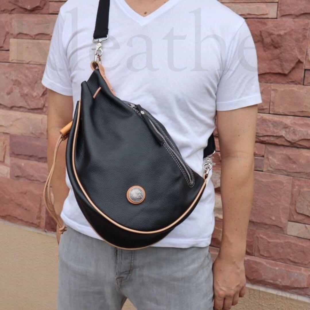 健*郎様 大人気！本革 レザー ヒップバッグ バイカーズ ショルダーバッグ