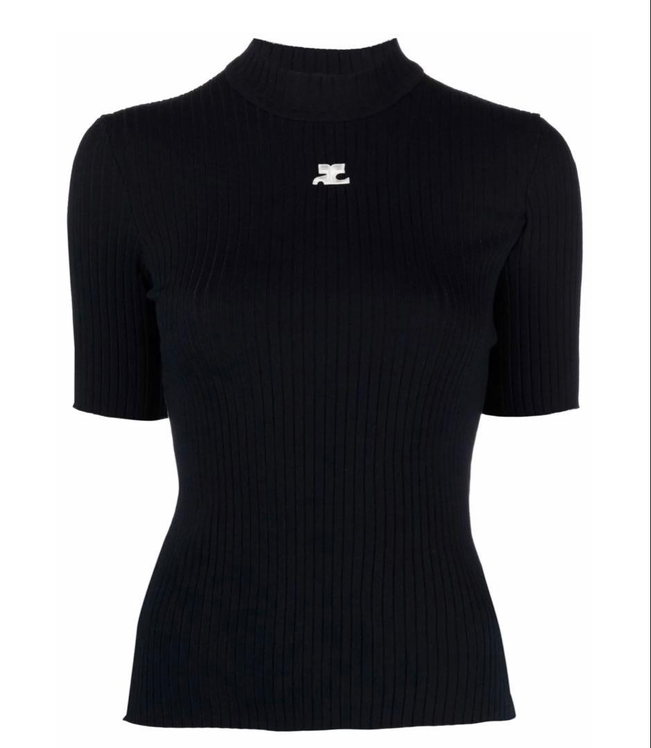 Courreges クレージュ ロゴハイネック半袖トップス 黒