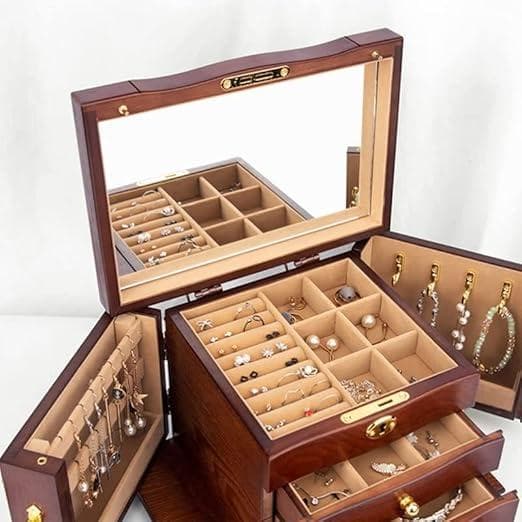 木製アクセサリーケース　ジュエリーボックス ミラー付き