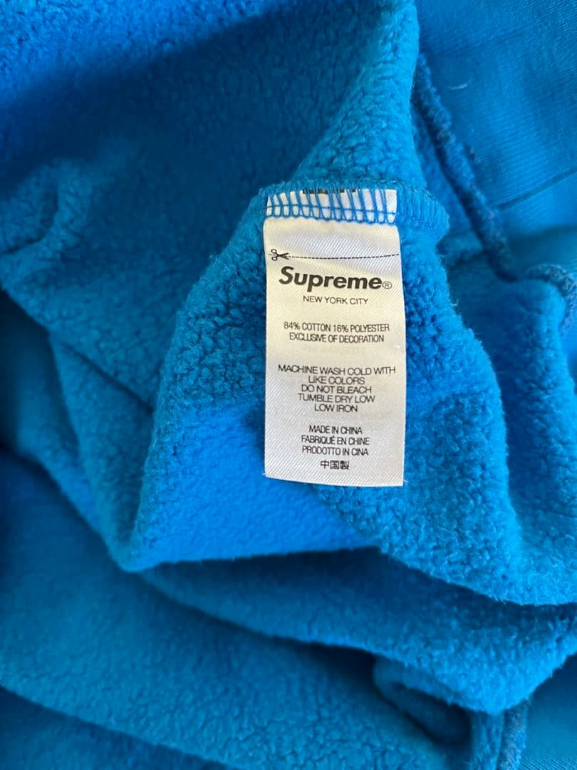supreme希少22s袖刺繍パーカーブルー